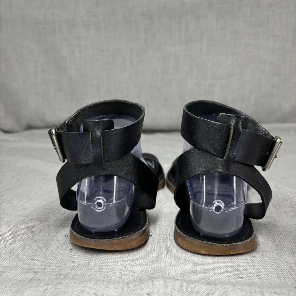 Madewell The Boardwalk Ankle Wrap Sandal Black Leather Flat Ankle Women's Size 9